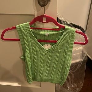 cropped green sweater vest